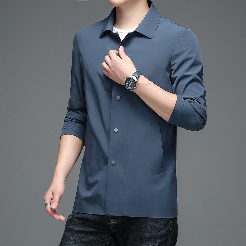 High-End Mittleren Alters Dünner Windbreaker Herren Geknöpft Leichter Luxus Lässig Neu Frühling und Herbst Revers Große Größe Jacke