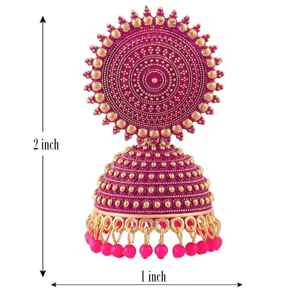 Women's Jewellery Earrings For Women Traditional Gold Plated Floral Golden Pink Jhumkas Pearl Studded Drop Earrings For Women Gift For Sister