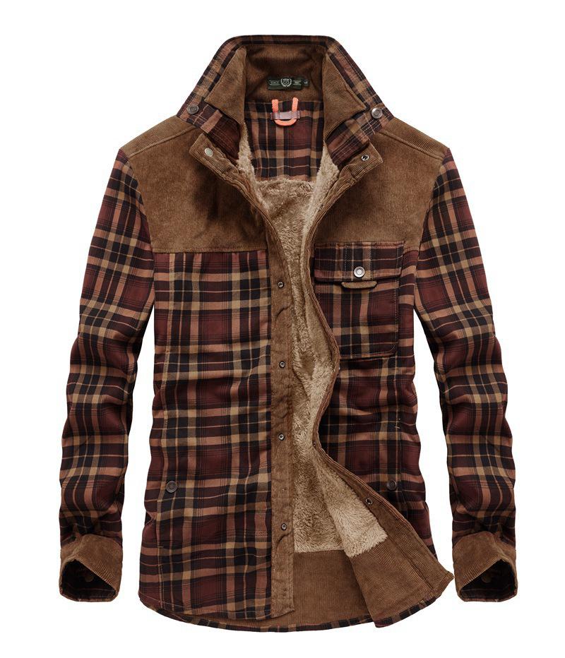 

Мужская рубашка из утолщенного бархата с длинными рукавами и клетчатой хлопковой тканью 13136 2XL