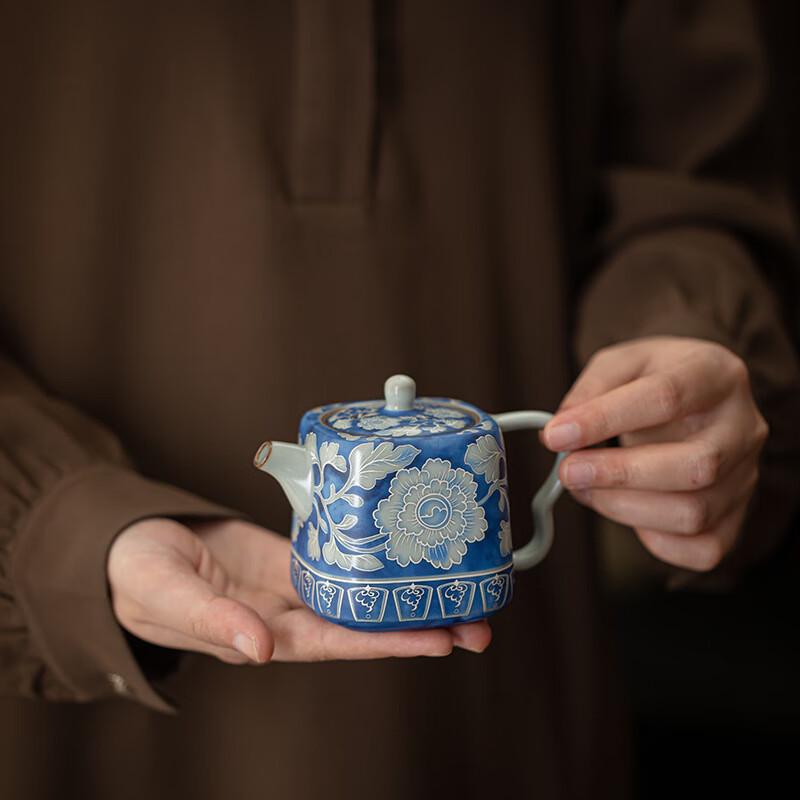 Yuan Blue-and-White Square Ceramic Teapot