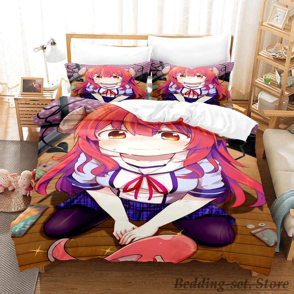 Kawaii The Demon Girl Next Door Bedding Set Single Twin Full Queen King Size Bed Set Adult Kid Bedroom Duvetcover Sets Anime