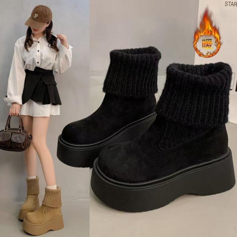 Fashion Boots Autumn and Winter New Matte Retro Small Muffin Thick-soled Height-increasing and Thin Elastic Socks Boots