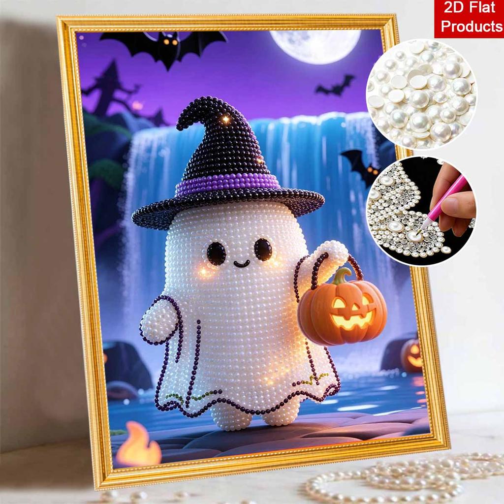 Halloween Pearl Painting Handmade Diy Art Cute White Figure Pumpkin Moon Waterfall Pearl Home Decoration Painting