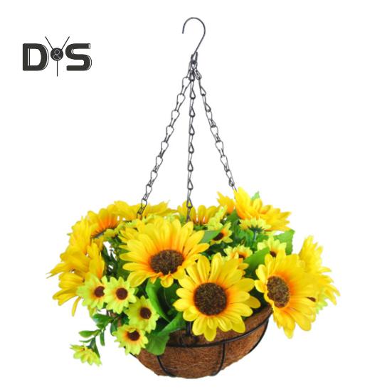 Künstliche Blume Hängekorb Kunstblumen im Korb UV-beständig Kunstblumenkorb mit Ketten für Heim Garten Terrasse Deko