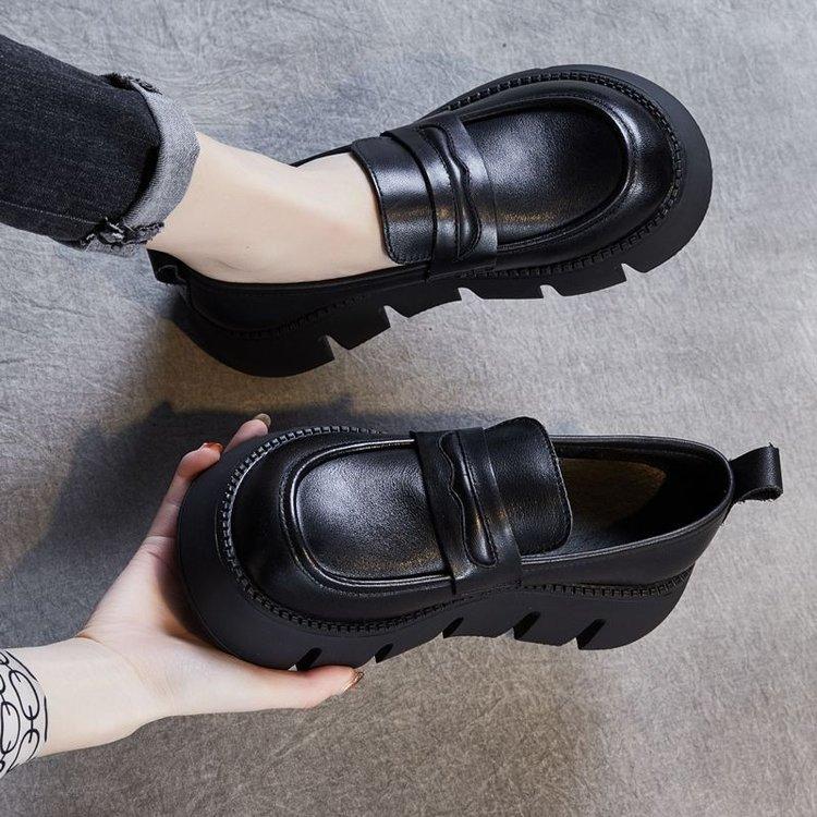 Spring new women's shoes muffin thick-soled thick-heeled single shoes small leather shoes one-pedal shoes