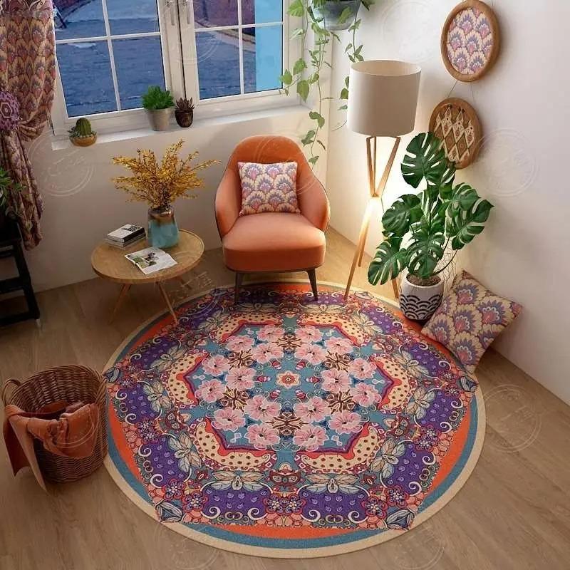 Persian Retro Ethnic Style Round Living Room Rug Coffee Table Hanging Chair Swivel Chair Floor Mat Bedroom Bedside Rug
