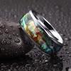 Fashion Men Stainless Steel Rings Inlay Rainbow Abalone Shell Rings For Men Women Wedding Engagement Band Jewelry