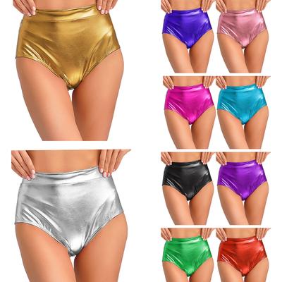 Kadın Şort Wetlook Hotpants Metalik Külot Parlak Streç Dans Şort Parti Disko Gece Kulübü Kostüm