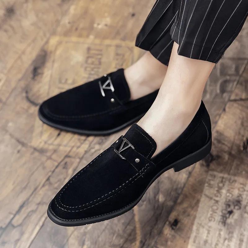 Fashion Classic Suede Loafers Men Flock Shoes Business Breathable Slip-On Casual Driving Shoes Evening Dress Men's Shoes Wedding Shoe