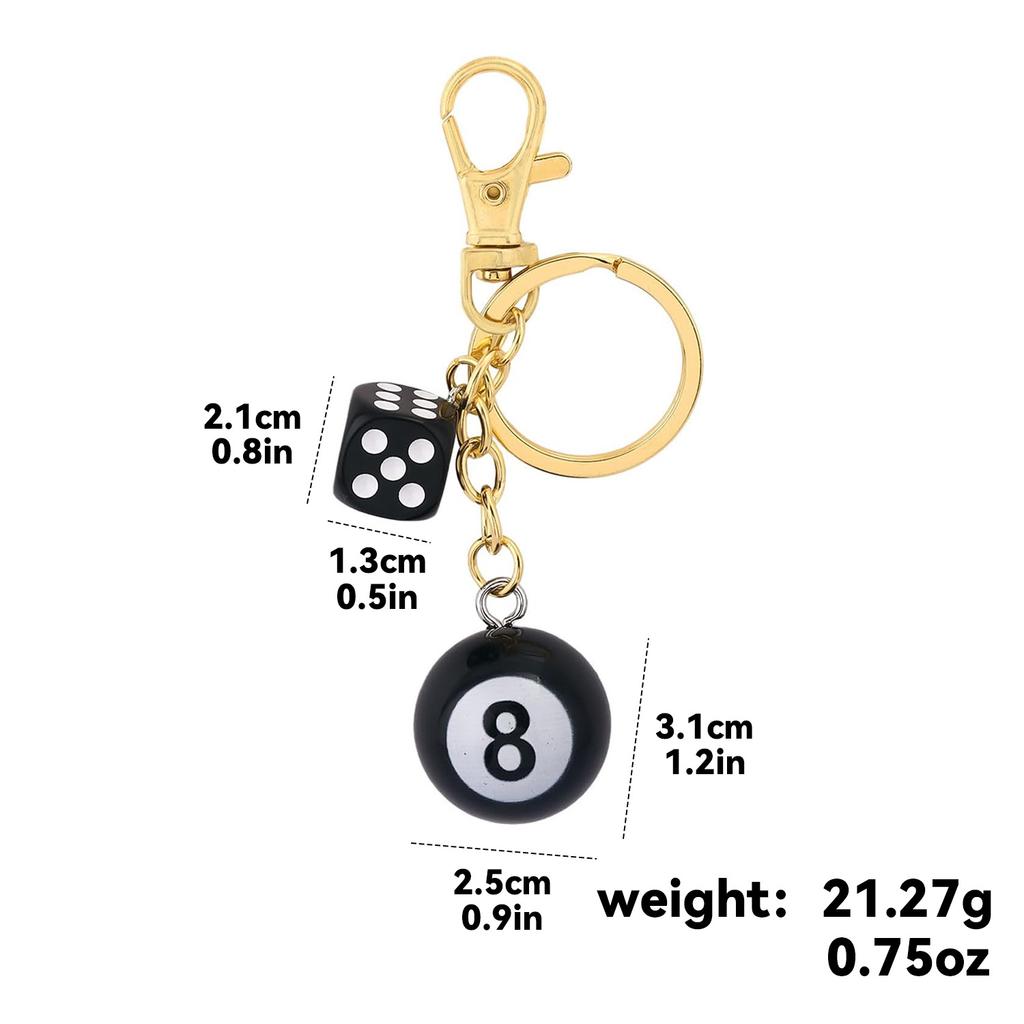 Punk Hiphop Black Dice Keychain Vintage No.8 Billiard Lucky Pendant Cool Y2K Accessory for Streetwear Fans Daily Wear