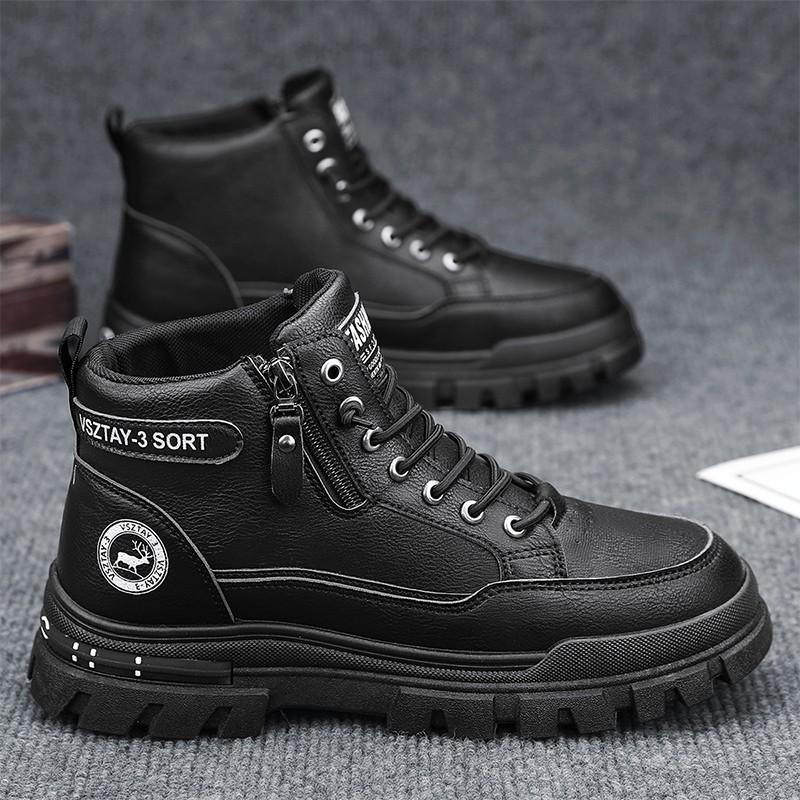 Martin boots new autumn high-top British boots medium-top leather waterproof thick-soled labor insurance rhubarb boots