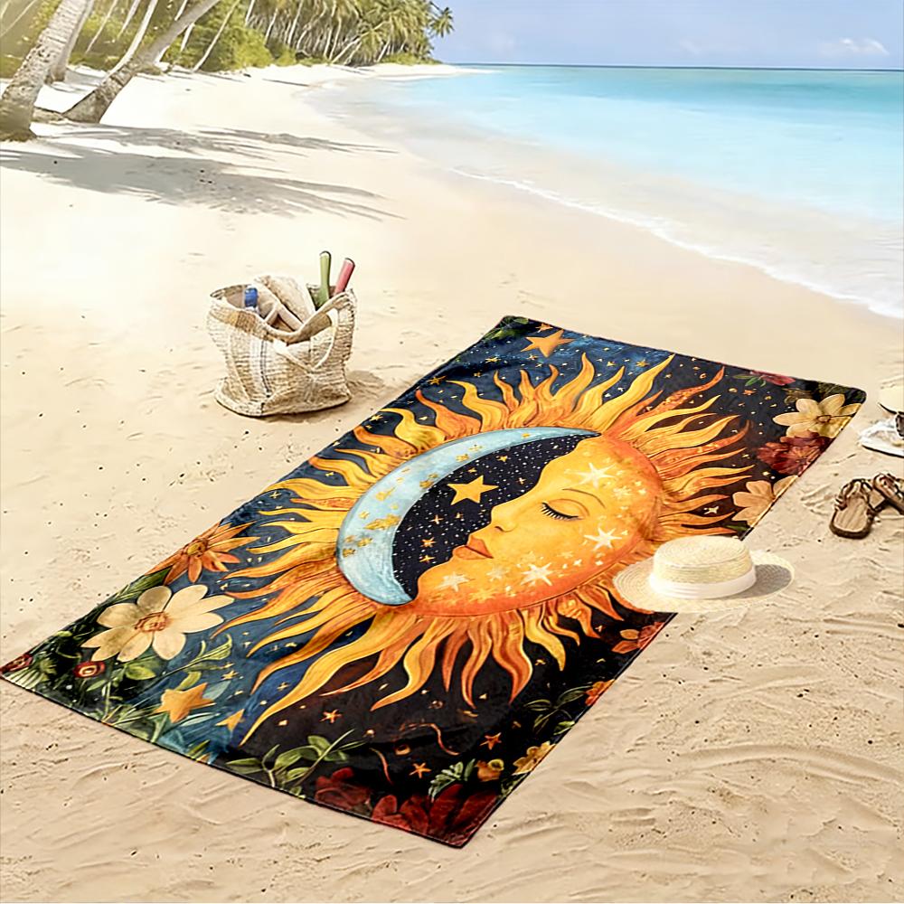 Sun and Moon with Floral Design Beach towel quick-drying for travel outdoor sports jogging beach and swimming