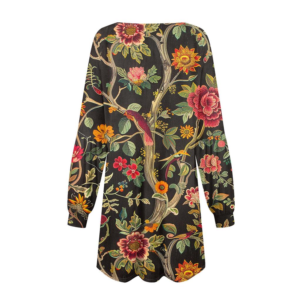 Modisches langärmliges A-Linien-Kleid für Damen, Herbst, lässiger Pullover, Rundhalsausschnitt, lockere Passform, mit Taschen