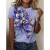Modisches Damen Rundhals-T-Shirt Rundhals Kurzarm 3D Farbdruck
