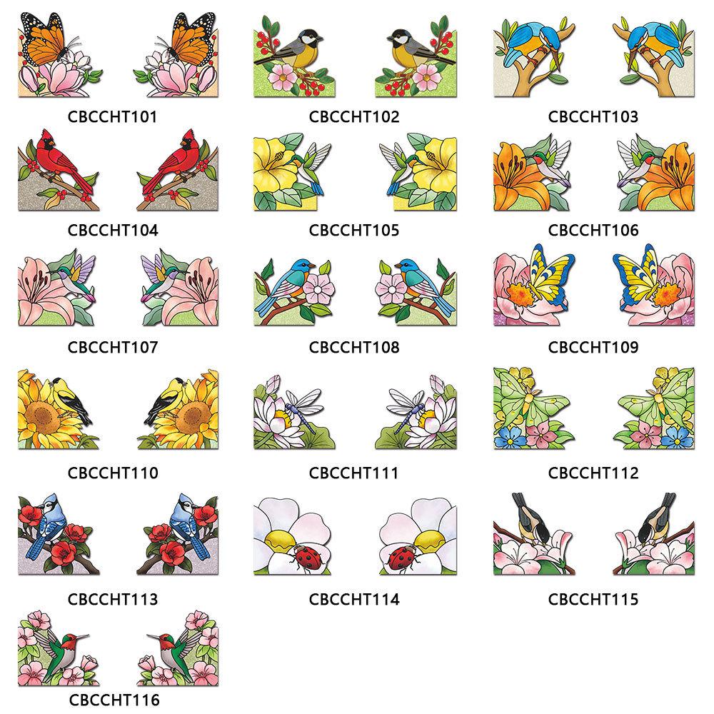 Double-Sided Transparent Floral & Bird Window Corner Sticker