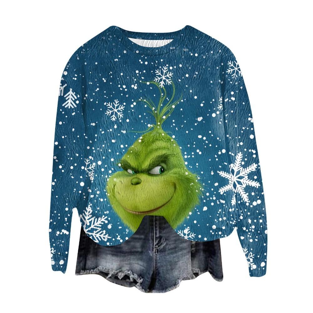 Fashion Men Women's T-shirt Christmas Green Monster Print O-Neck Pullover Top Casual Outdoor Sweatshirt Kids Tees Top Clothing