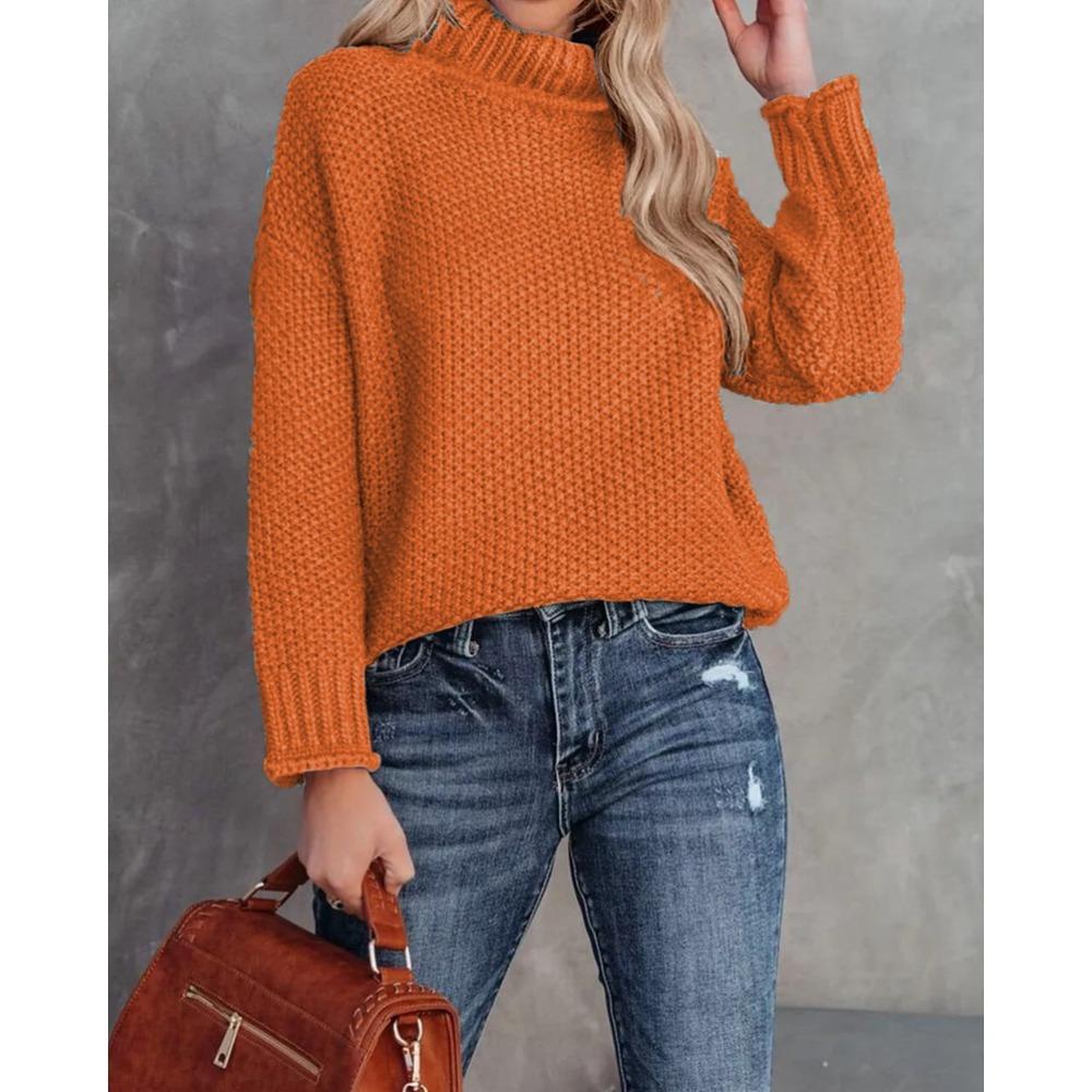 New Autumn and Winter Knitted Sweater, Solid Color High-neck Casual Loose Sweater Pullover