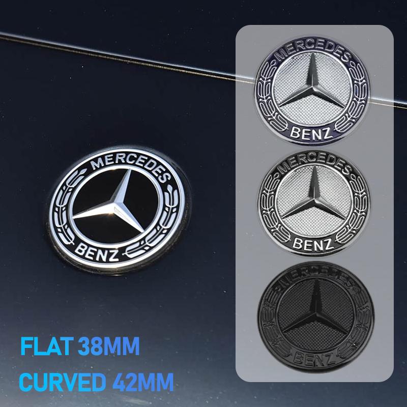HGQ5 Car Front Engine Hood Emblem 42mm-Curved 38mm-Flat ABS Badge for Mercedes Benz C Class E Class C200 E260 E300L S400L Label