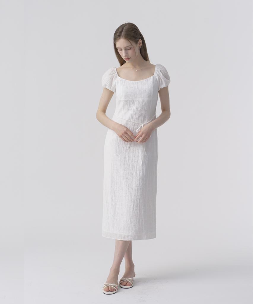 Iel Chloe Puff Sleeve Seersucker Midi Dress