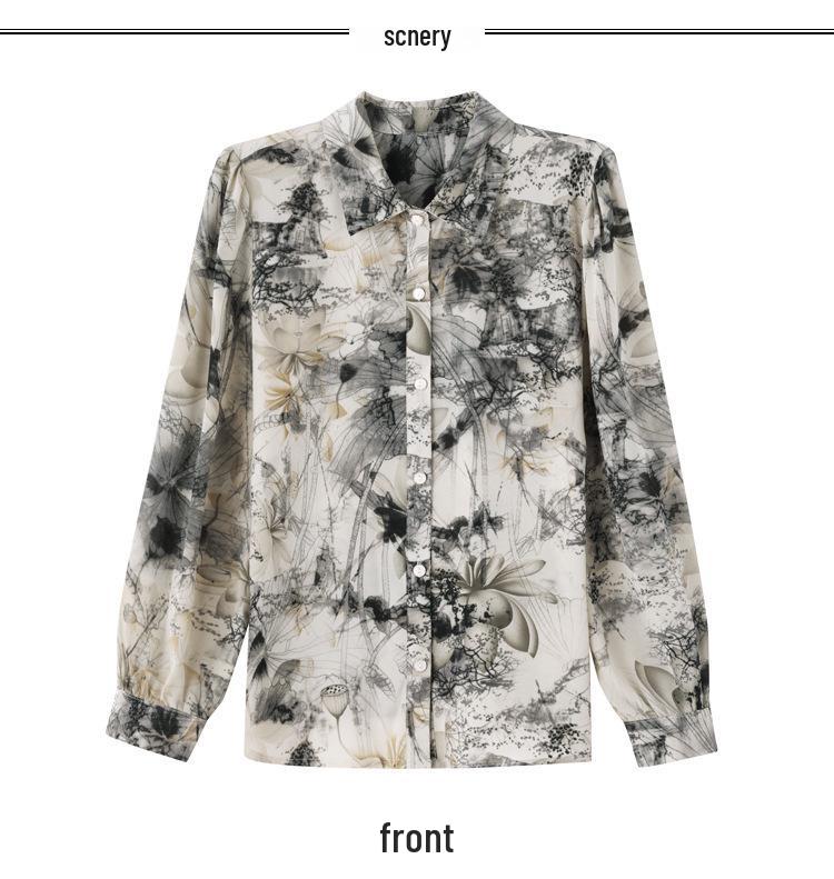 Women's Autumn High-End French Silk Print Blouse - Chic & Unique