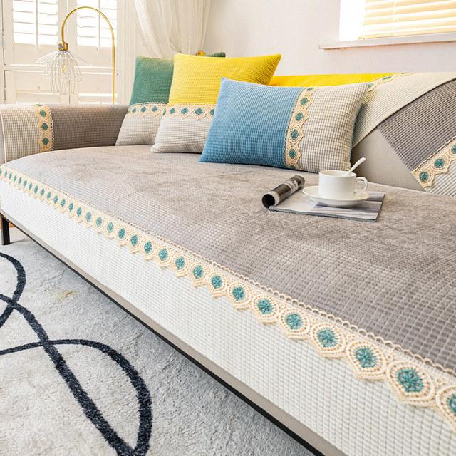 

Современный бархатный чехол для дивана, кружевной L-образный угловой чехол для дивана, стильный защитный чехол для кресла, мебели для гостиной, нескользящий Cushion cover45x45cm светло-серый