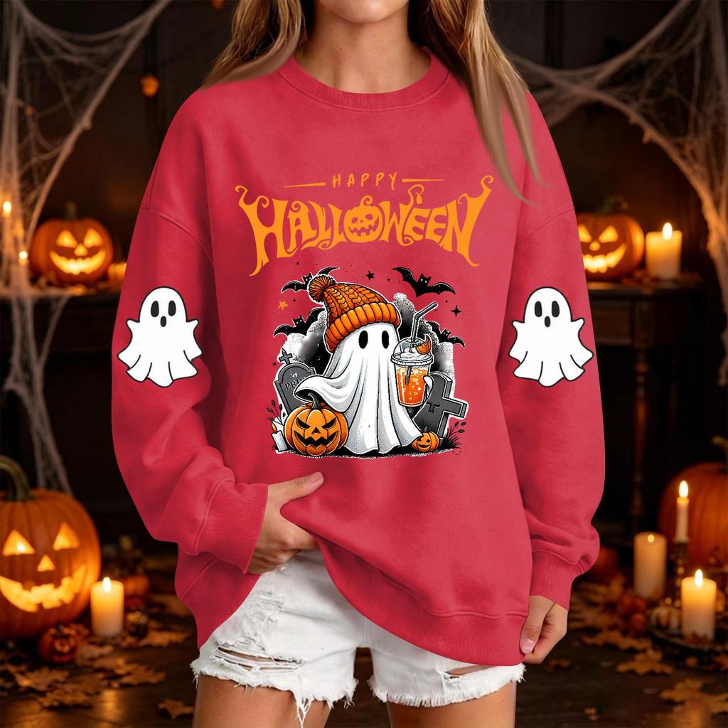 Women's Fashion Casual Halloween Print Neck Pullover Sweatshirt