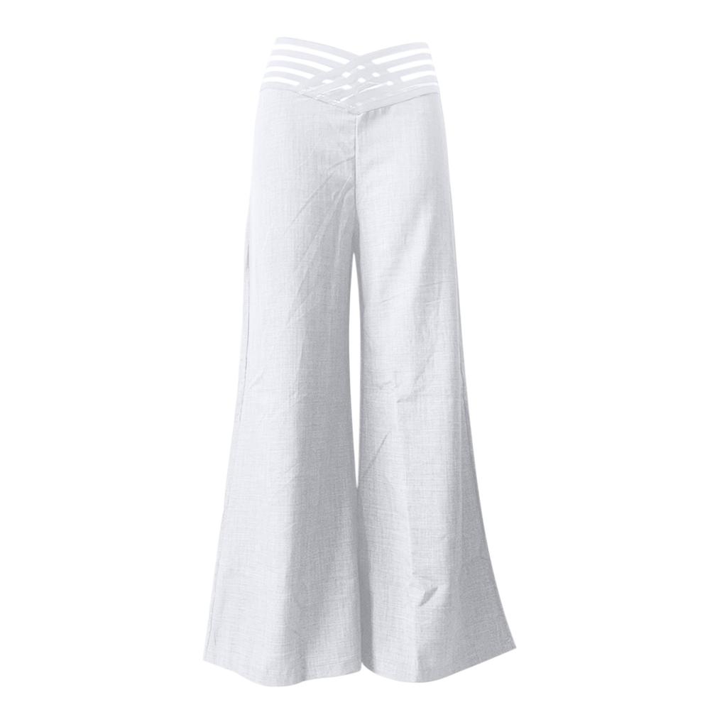 Women's Hollow Belt Trousers Temperament  Flared Trousers High Waist Casual Wide Leg Pants