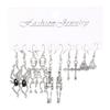 5-Piece Halloween Silver Spider, Skull, Pumpkin Earrings