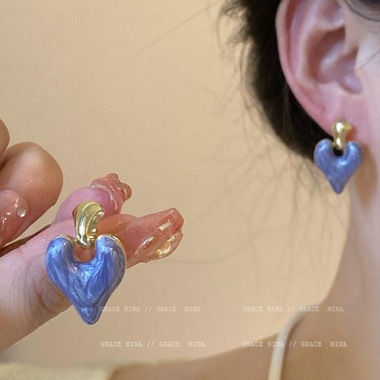 Romantic~ drip glaze love earrings women's summer temperament advanced sense niche stud earrings new trendy