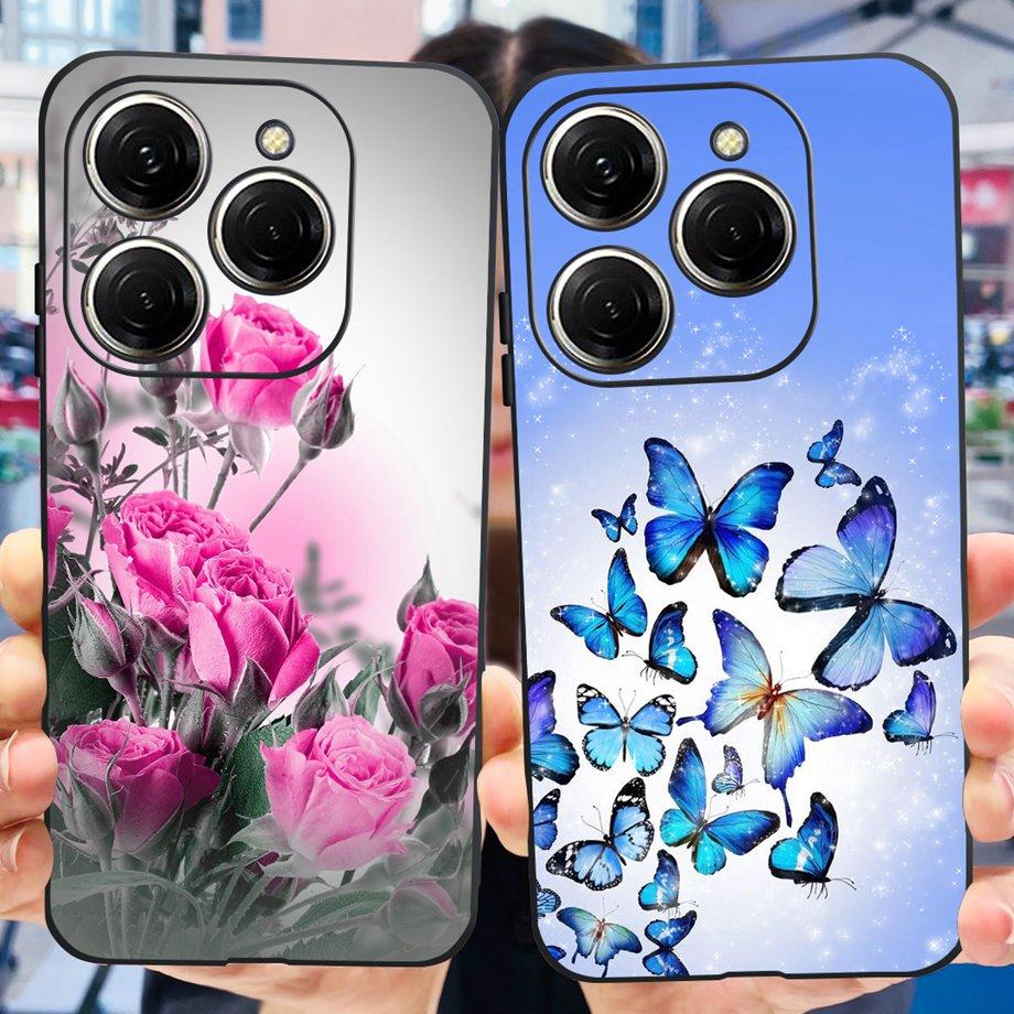For Tecno Spark 20 Pro Case Liquid Silione Soft TPU Matte Cover Phone Mask On Spark20 20Pro 4G Luxury Pattern Cat Flower Cartoon