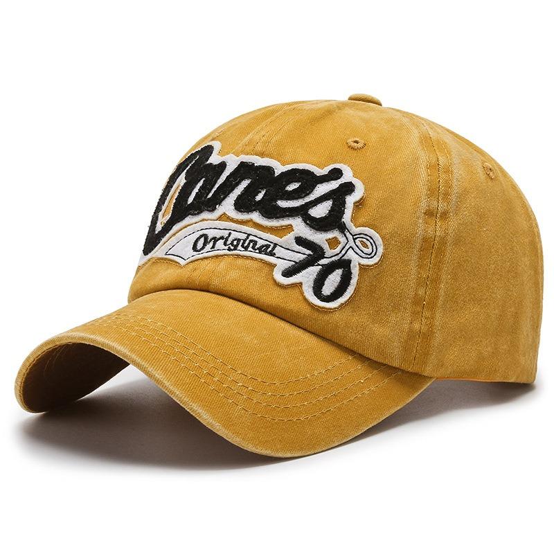 Men's and women's spring and summer vintage washed baseball caps with embroidered letters and numbers, curved duckbill caps