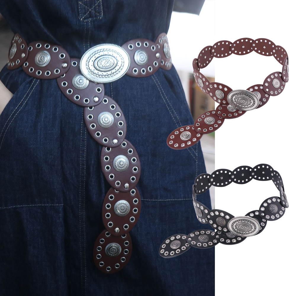 Jeans Decor Cowboy Waistband Zinc Zinc Alloy Oval PU Hollow Belt Cowgirl Buckle Belt Dress Decoration