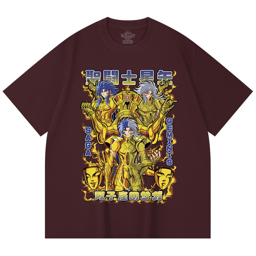 

230 Gsm 100% Cotton Saint Seiya V21 Gemini Print Unisex Heavy Cotton T Shirt 2XL вина червоного кольору