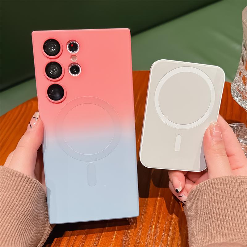 Luxury Gradient Soft Silicone Magnetic For Magsafe Case For Samsung Galaxy S23 Ultra S22 S21 Plus Note 20 10 Lens Film Cover