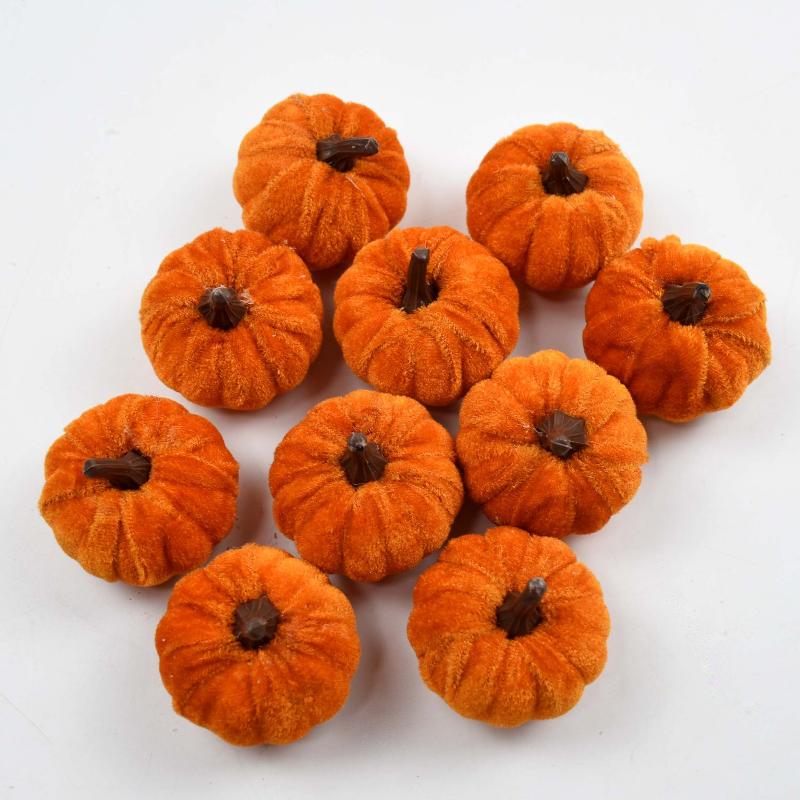 10Pcs Velvet Artificial Pumpkin Decor Desktop Pumpkin Ornament Autumn Fall Thanksgiving Harvest Festival Halloween Decoration