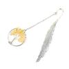 Vintage Tree of Life Bookmark - Handmade with Natural Crystal Chips & Antique Metal Feather