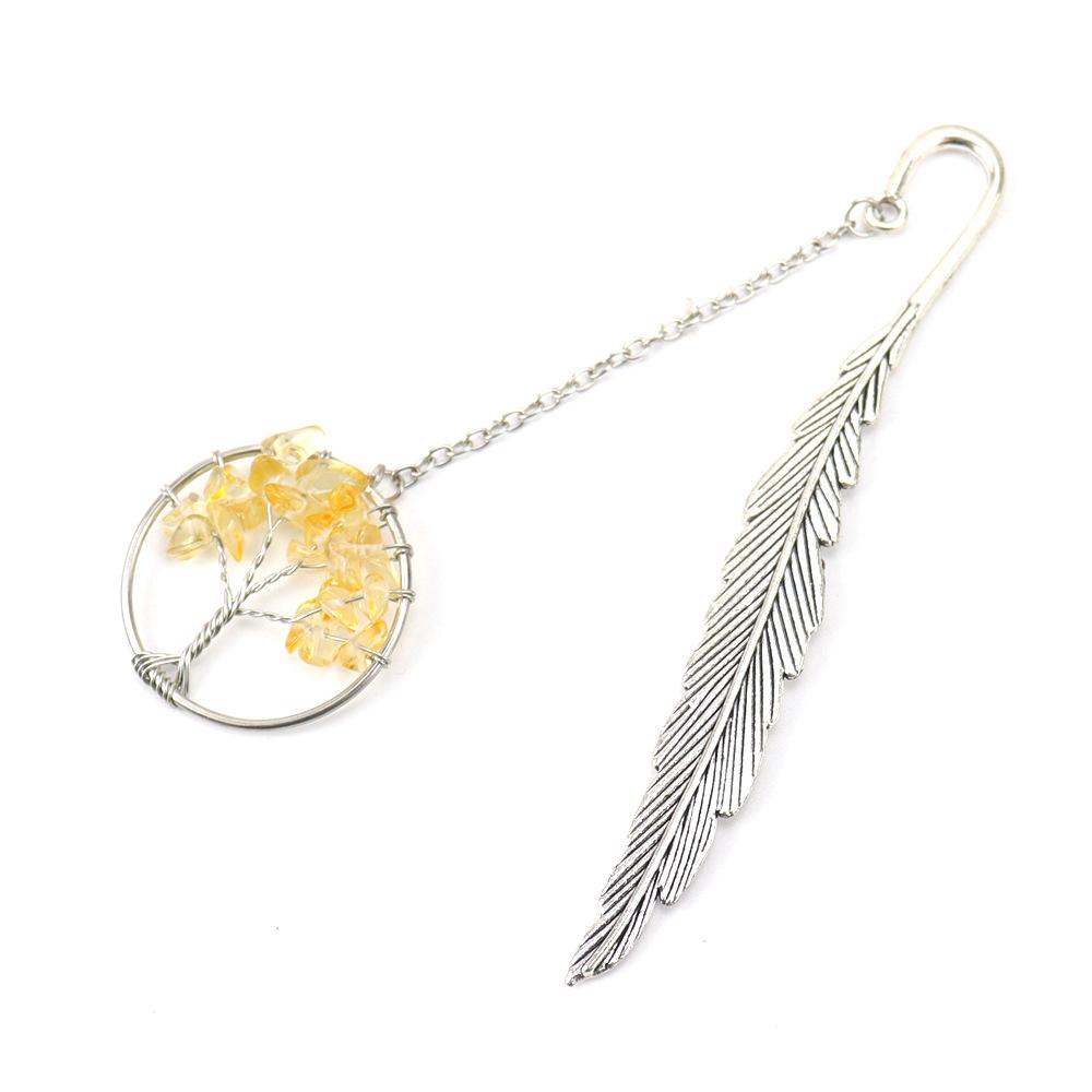 Vintage Tree of Life Bookmark - Handmade with Natural Crystal Chips & Antique Metal Feather