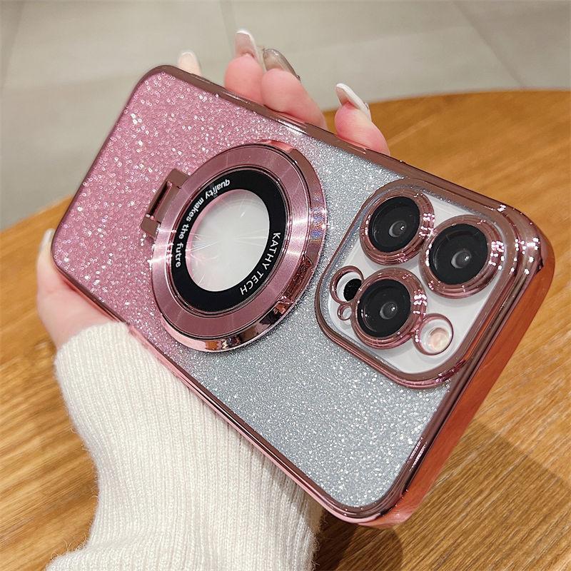 Luxury Gradient Glitter Paper Magnetic Stand Case for iPhone 15 14 13 12 11 Pro Max XS XR 7 8Plus SE 2020 All-inclusive Fall Protection Cases
