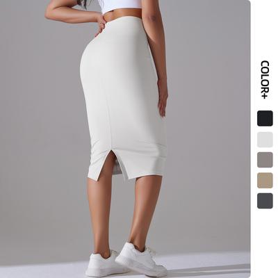 High  Tight Wrap Hip Skirt Sports Skirt High Elastic Brushed Mid-length Slit Casual Yoga Dress for Women