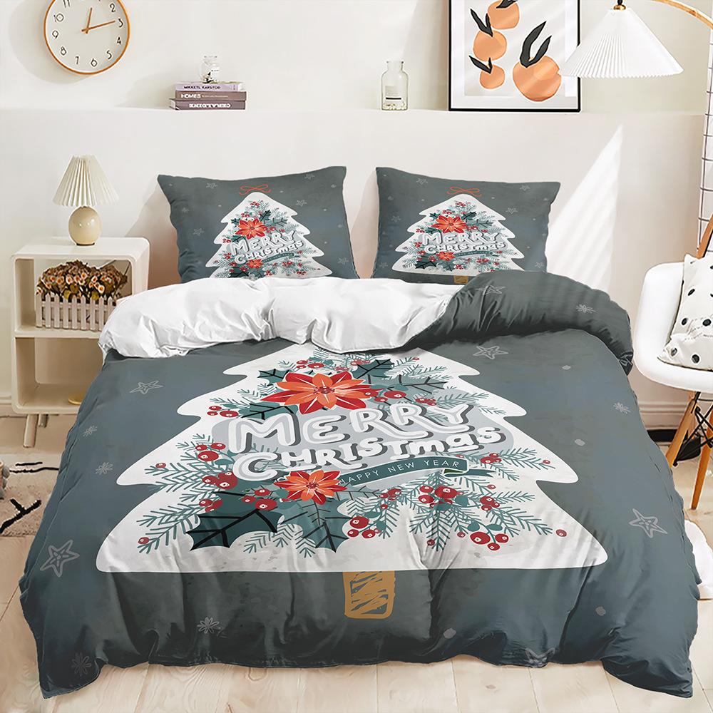 Bed Three-Piece Quilt Cover Christmas Illustration Kit Bedding