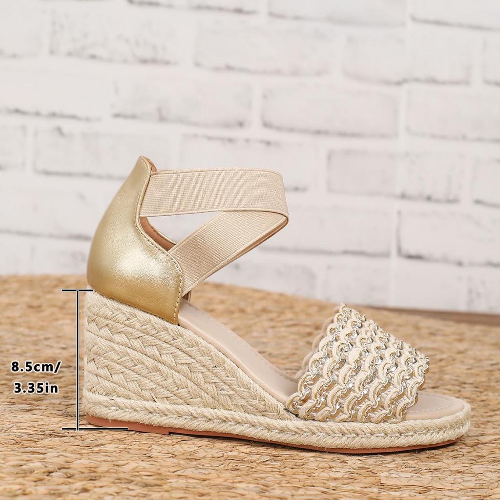 Ethnic Style Ultra-High Wedge Sandals with Thick-Sole and Straw Weave for Summer 2026
