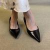 Cowhide Version~ 2025 New French Black Pointed Thick Heel Single Shoes Women's Shallow Mouth Medium Heel Women's Shoes Commuter Work Shoes