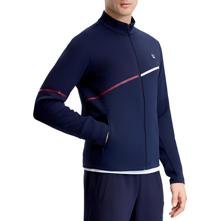FILA Logo Print Tennis Polo Knit Sports Jacket Men Jackets Dark-Blue A11M333504F-NV