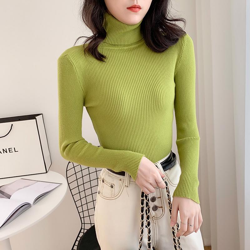 Damen Strickpullover mit verdicktem hohen Kragen - Slim Fit, vielseitig, koreanischer Stil, Herbst- und Wintermode.