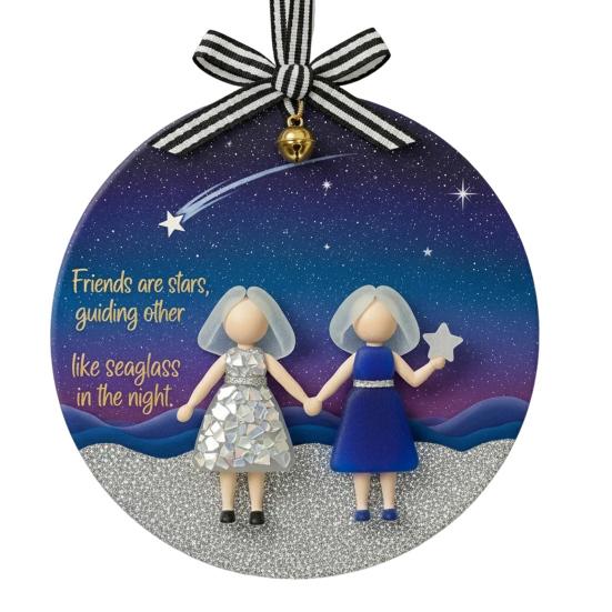 Sea Glass Friendship Ornament Round Handmade Sea Glass Christmas Tree Ornament with Heartwarming Message Friendship Gifts for Best Friends