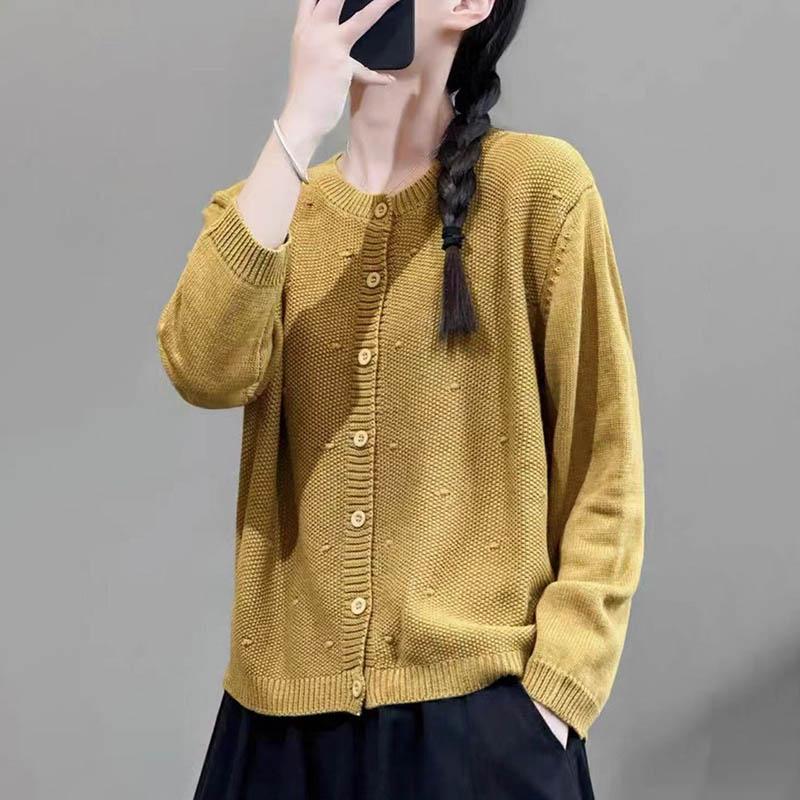 Sweaters Coat Cardigan for Women Retro Literary Solid Color Long Sleeve Knit Cardigan Sweaters Jacket