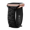 Floral Engraved Strap For Apple Watch Band 40mm 44mm 41mm 49mm 45mm 38mm 42mm Silicone Bracelet Iwatch Series 9 7 Se 6 8 Ultra 2