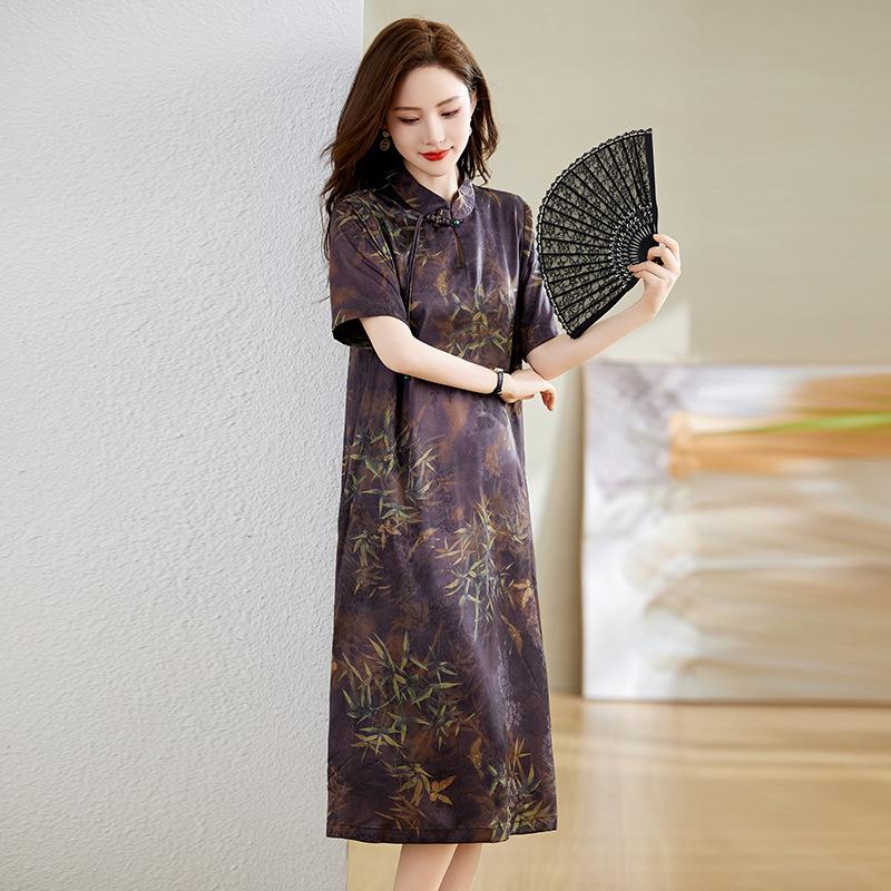 

Новое улучшенное высококачественное ципао от известных брендов из шелка с ароматом облаков, платье для женщин среднего и пожилого возраста L