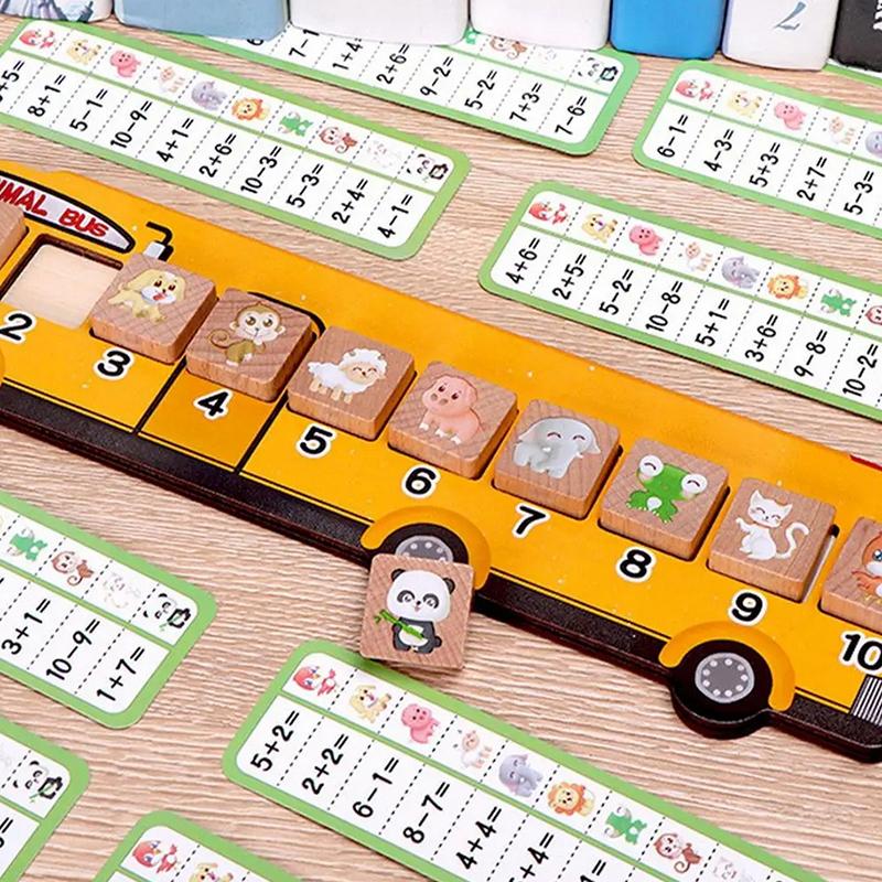 

Математическая игра Математические манипулятивы Игры на сопоставление Деревянная игрушка-автобус с цифрами и животными Математическая логика Тренировочная игрушка Дошкольное обучение