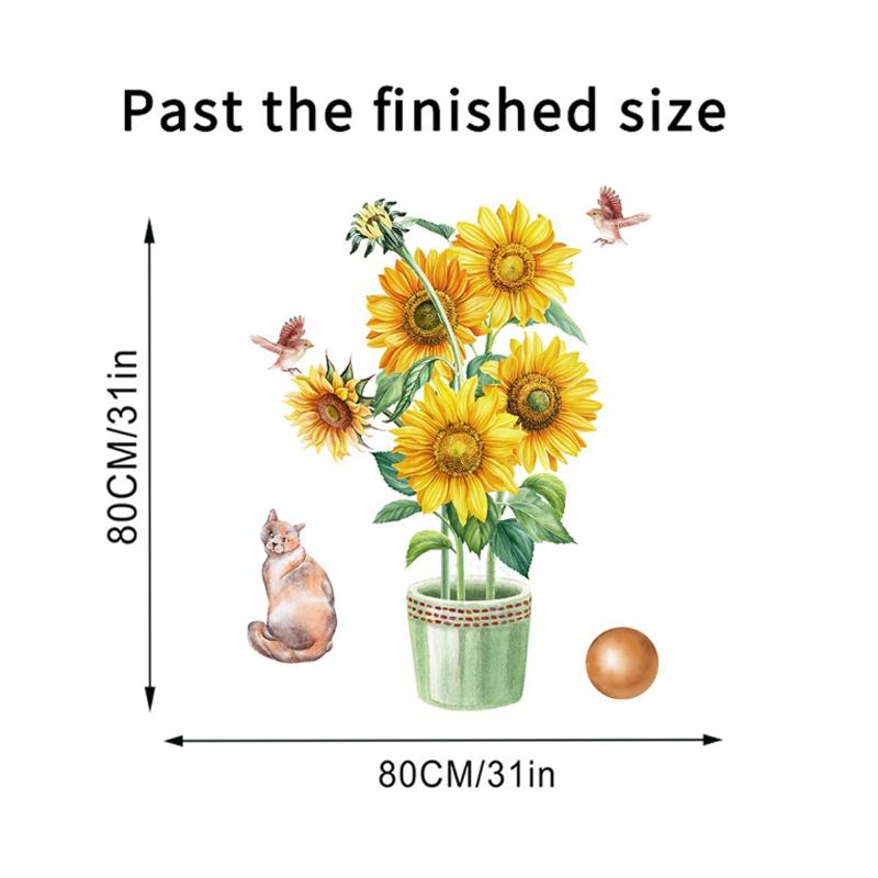 Sunflower Cat Magpie Self-adhesive Wall Stickers Living Room Bedroom Can Remove Decorative Wall Paintings